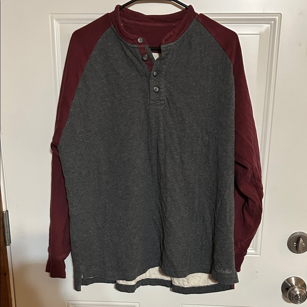 Cabela's Gray and Red Long Sleeve Henley